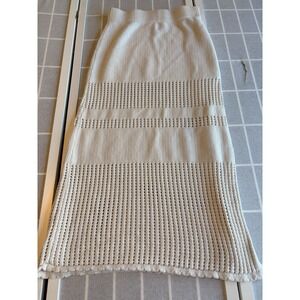 Y2K Open Knit Crochet Maxi Skirt Women's Sz M Ivory Bohemian Cottage Core Beachy
